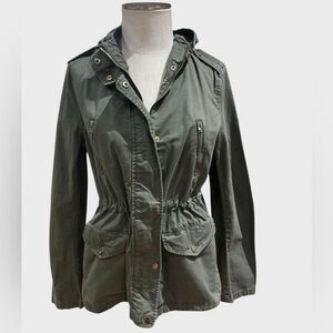 Love Tree Womens Large Jacket Full Zip Button Snap Army Cotton Pockets Green